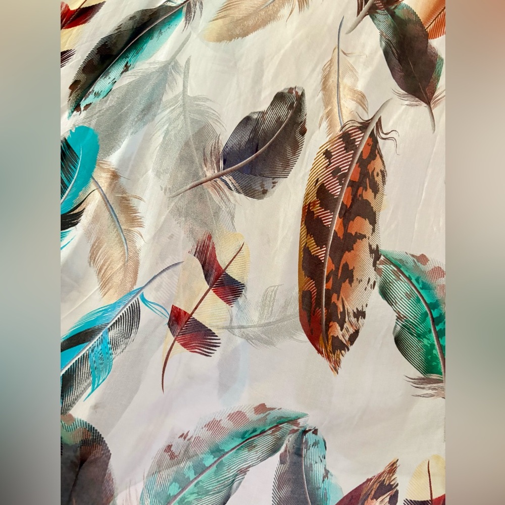 Elana Baldi Italy semi sheer Silk overlay Feather Print Tunic built in lining S - Picture 4 of 5